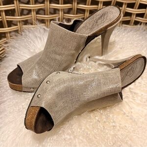 Donald J. Pliner Women's Leather/Suede Ginet Distressed Metallic Peep-Toe Heel